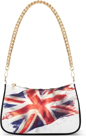 Abstract British Flag Shoulder Handbags for Women Travel Hobo Tote Handbag Women Gold Chain Shoulder Bags Purse with Zipper Closure
