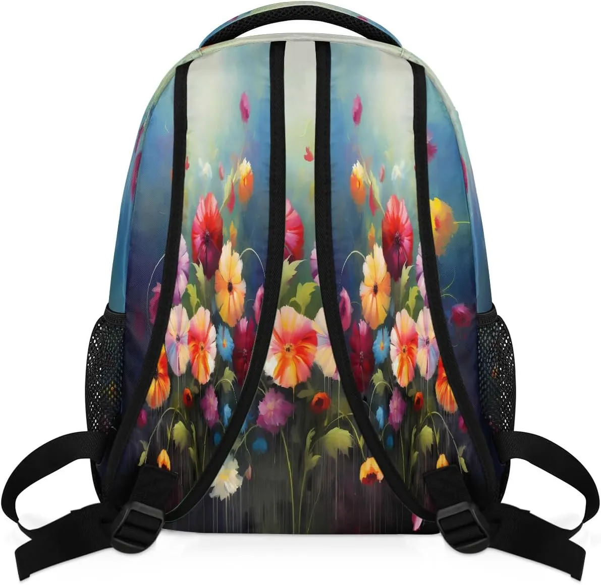 Abstract Flower Art Floral Print Travel Backpack, Large 16 Inch Laptop Bookbag Lightweight Carry-On Bag for Business Travel & Hiking