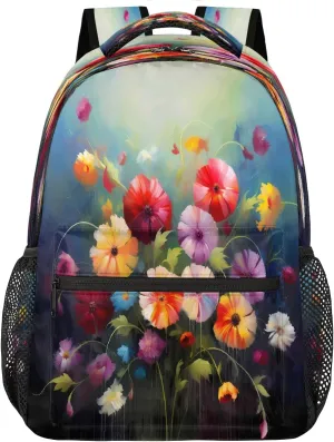 Abstract Flower Art Floral Print Travel Backpack, Large 16 Inch Laptop Bookbag Lightweight Carry-On Bag for Business Travel & Hiking