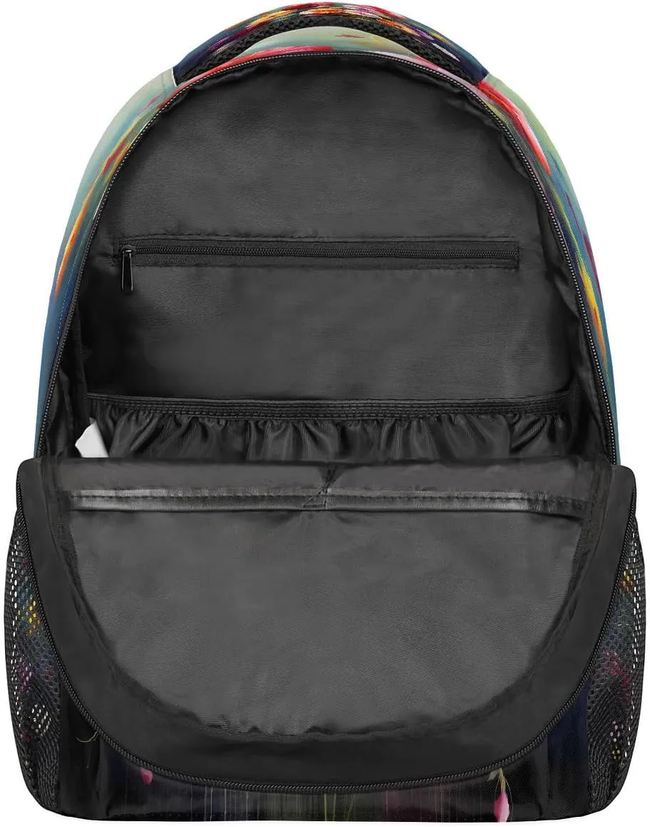 Abstract Flower Art Floral Print Travel Backpack, Large 16 Inch Laptop Bookbag Lightweight Carry-On Bag for Business Travel & Hiking
