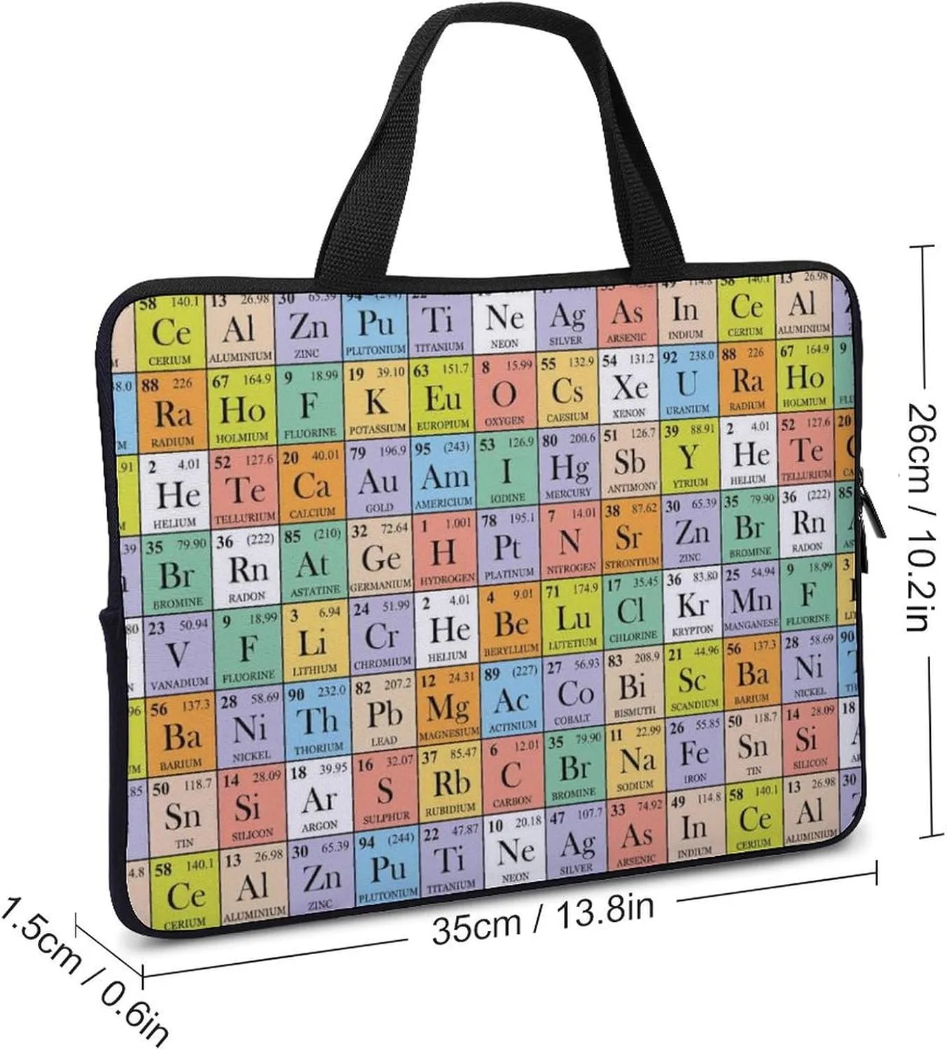 Abstract Periodic Table Funny Laptop Sleeve Bag Portable Carrying Waterproof Shockproof Notebook Cover Protector Case with Handle