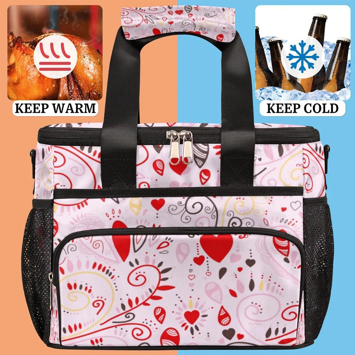 Abstraction Love Heart Insulated Lunch Bag for Women Men Large Adult Leakproof Lunch Box with Adjustable Shoulder Strap Reusable Cooler Tote Bag for Work Office Picnic Beach
