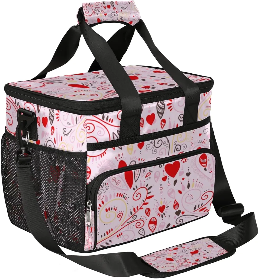 Abstraction Love Heart Insulated Lunch Bag for Women Men Large Adult Leakproof Lunch Box with Adjustable Shoulder Strap Reusable Cooler Tote Bag for Work Office Picnic Beach