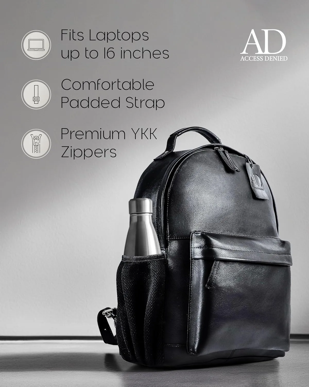 Access Denied Handmade Leather Backpack - Outer Pocket Fits 15.6" Laptop - Professional Genuine Leather Backpack for Men
