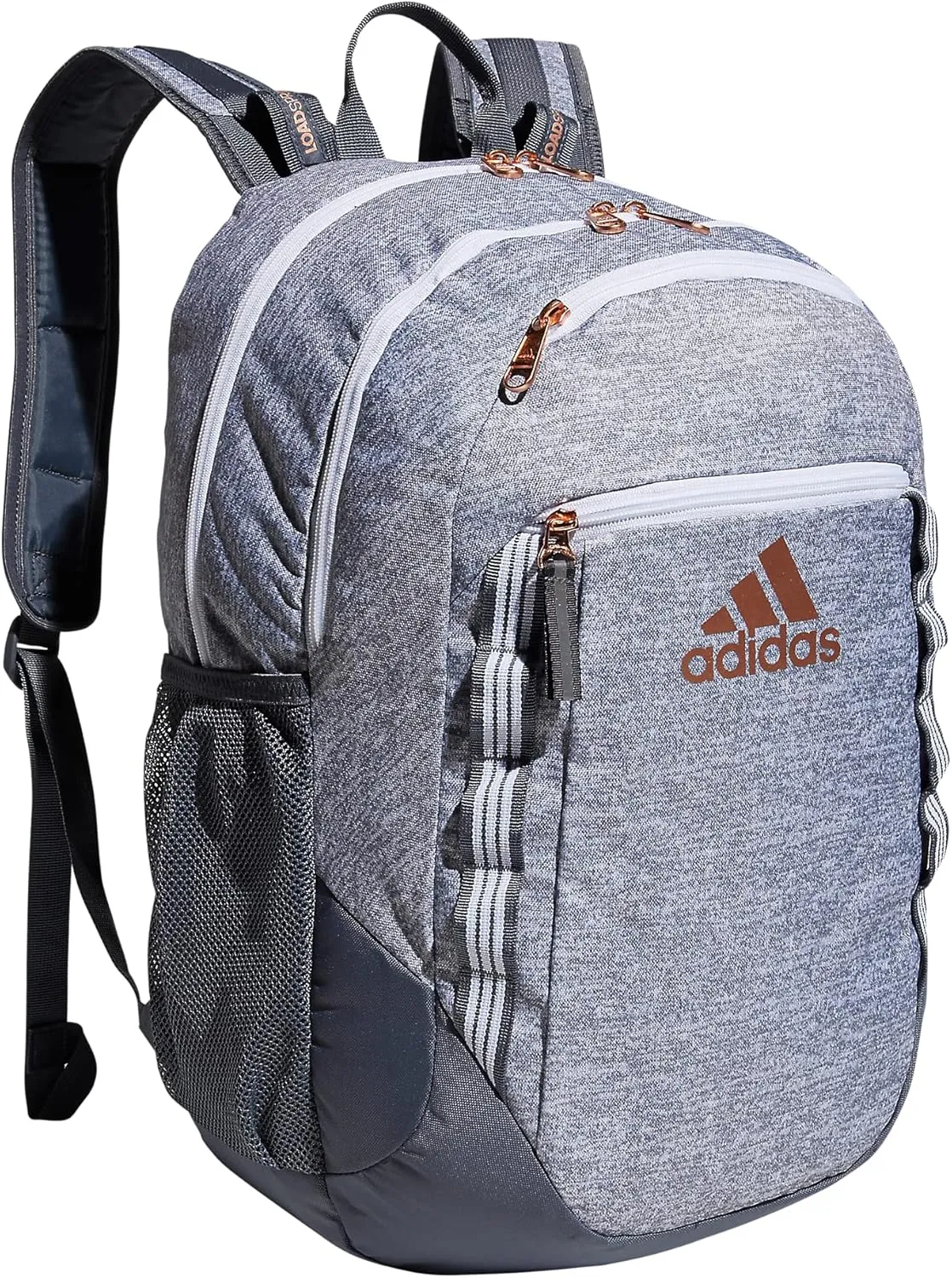 adidas Excel Laptop Durable Large Athletic Gym Backpack Bag, Jersey Grey/Onix Grey/Rose Gold, One Size