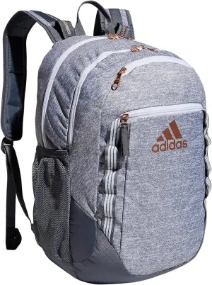 adidas Excel Laptop Durable Large Athletic Gym Backpack Bag, Jersey Grey/Onix Grey/Rose Gold, One Size