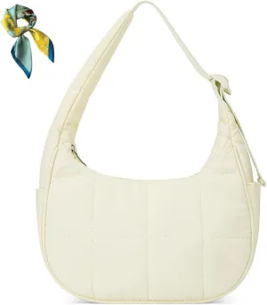 Adjustable Strap Compact Handbag for Women,Waterproof Crescent Shoulder Bag Tote Bags,Small Nylon Quilted Hobo Purse