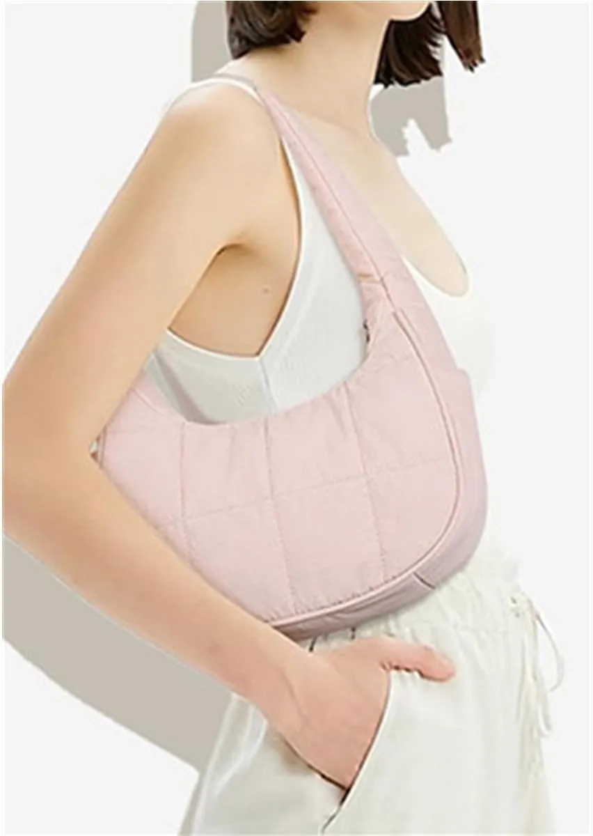 Adjustable Strap Compact Handbag for Women,Waterproof Crescent Shoulder Bag Tote Bags,Small Nylon Quilted Hobo Purse