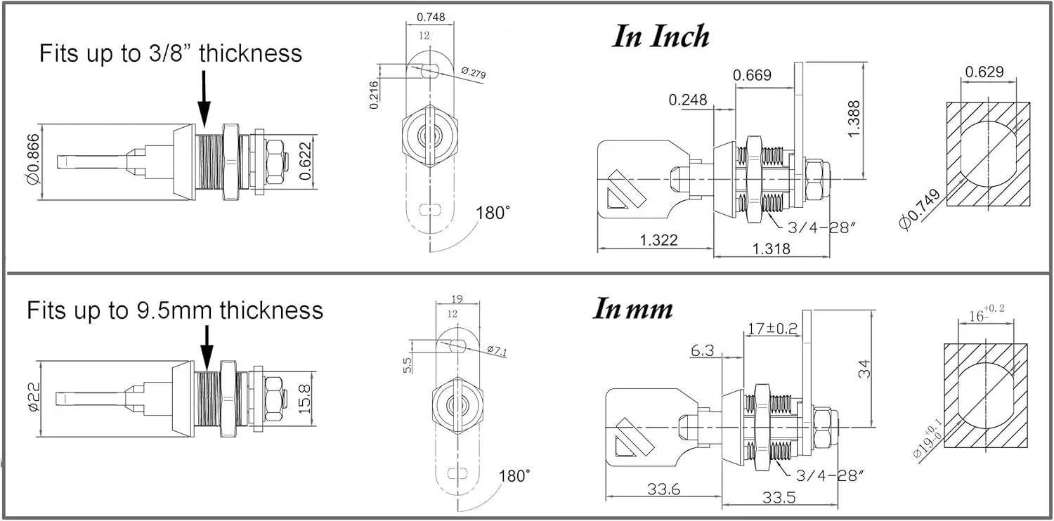 Admiral Locks 5/8” 180 Degree Tubular Cam Lock, Keyed Alike Removable Key RV Compartment Storage Lock Cabinet Locks (5/8 Inch 180°, Chrome Pack of. 10)
