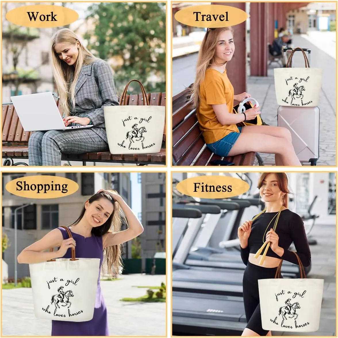 Aesthetic Canvas Tote Bag for Women Reusable Grocery Shopping Bag With Handles Funny Tote Bag -Just A Girl Who Loves
