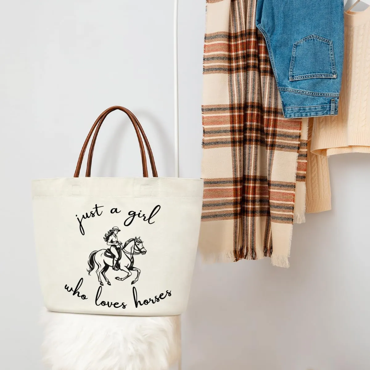 Aesthetic Canvas Tote Bag for Women Reusable Grocery Shopping Bag With Handles Funny Tote Bag -Just A Girl Who Loves