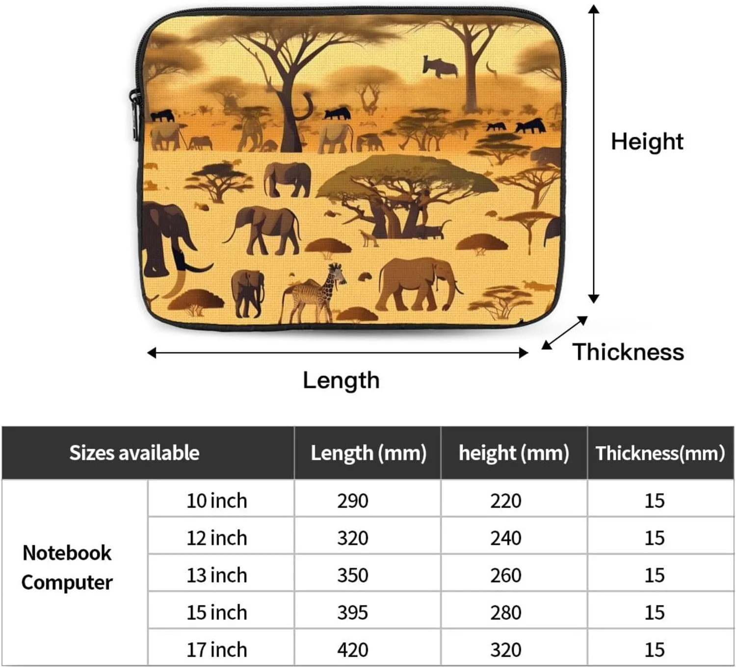 African Grassland Animals Prints Shockproof Portable Laptop Sleeve Bag 17 inch for Men and Women Business Travel, Office Daily Use