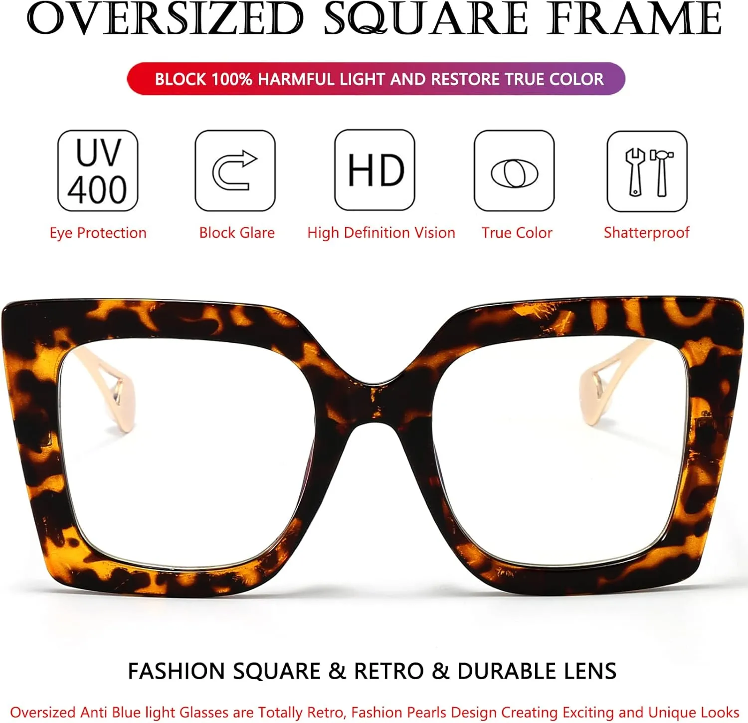 AIEYEZO Oversized Blue Light Glasses for Women, Anti Fatigue Prevent Headache Computer Eyeglasses