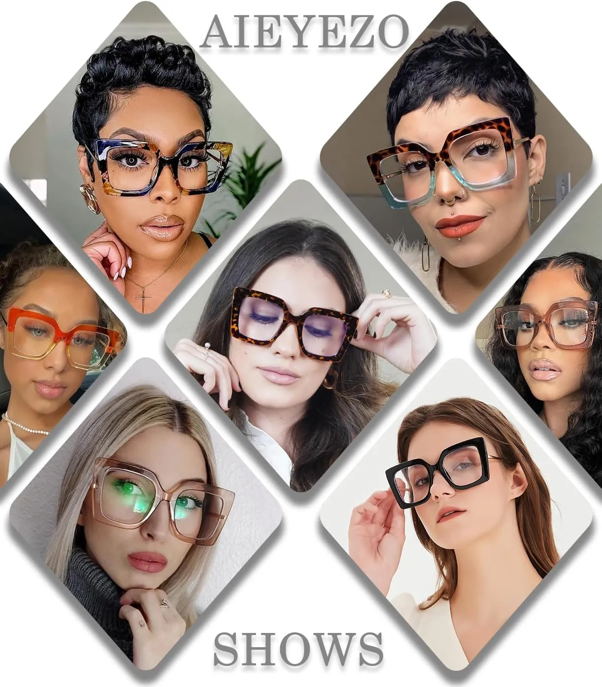 AIEYEZO Oversized Blue Light Glasses for Women, Anti Fatigue Prevent Headache Computer Eyeglasses