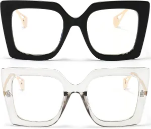 AIEYEZO Oversized Blue Light Glasses for Women, Anti Fatigue Prevent Headache Computer Eyeglasses