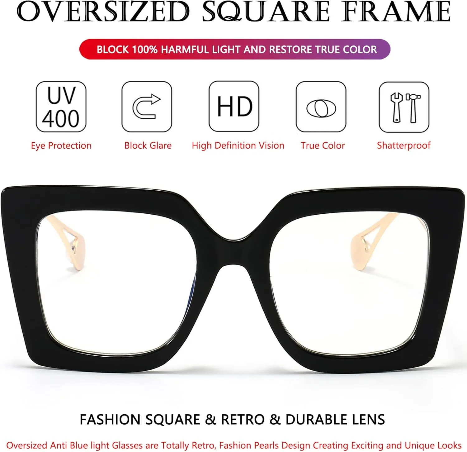 AIEYEZO Oversized Blue Light Glasses for Women, Anti Fatigue Prevent Headache Computer Eyeglasses