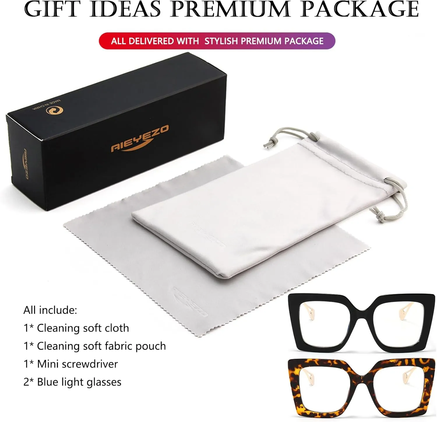 AIEYEZO Oversized Blue Light Glasses for Women, Anti Fatigue Prevent Headache Computer Eyeglasses