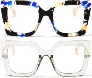 AIEYEZO Oversized Blue Light Glasses for Women, Anti Fatigue Prevent Headache Computer Eyeglasses
