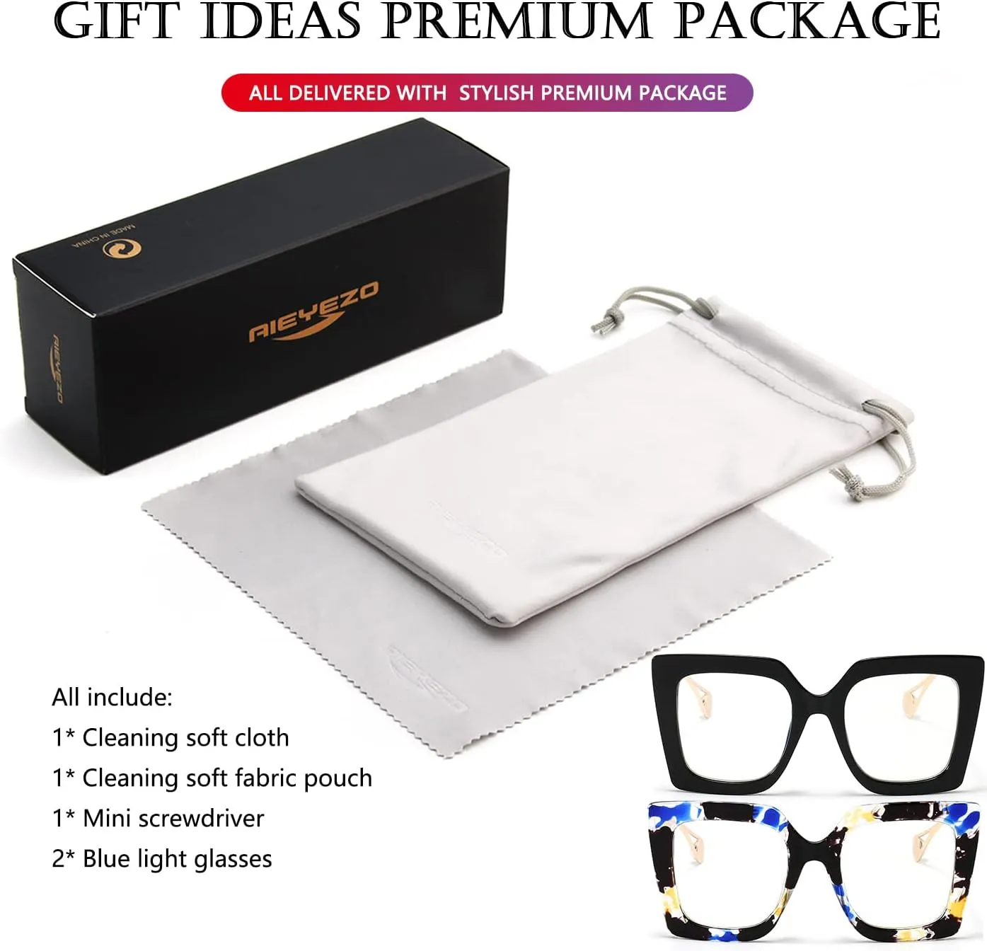 AIEYEZO Oversized Blue Light Glasses for Women, Anti Fatigue Prevent Headache Computer Eyeglasses