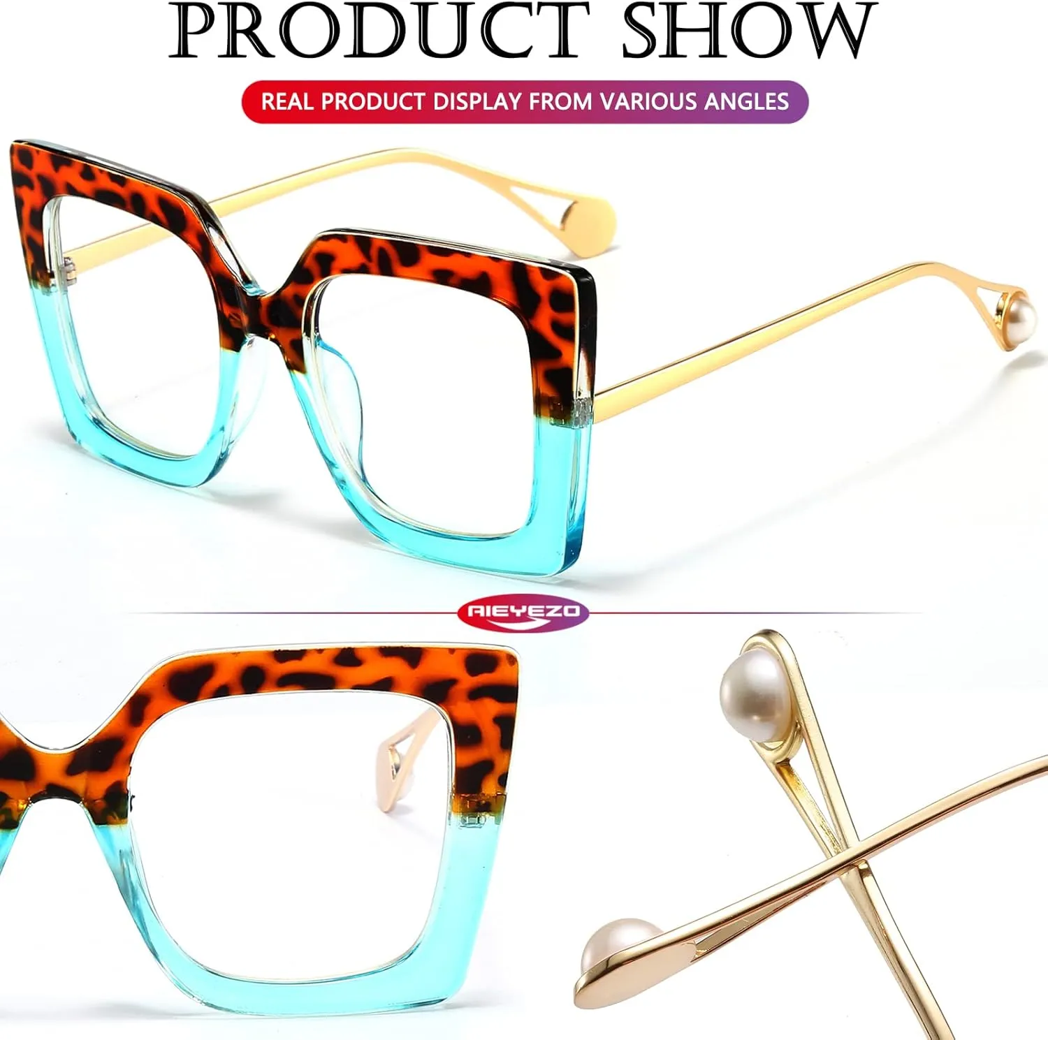 AIEYEZO Oversized Blue Light Glasses for Women, Anti Fatigue Prevent Headache Computer Eyeglasses