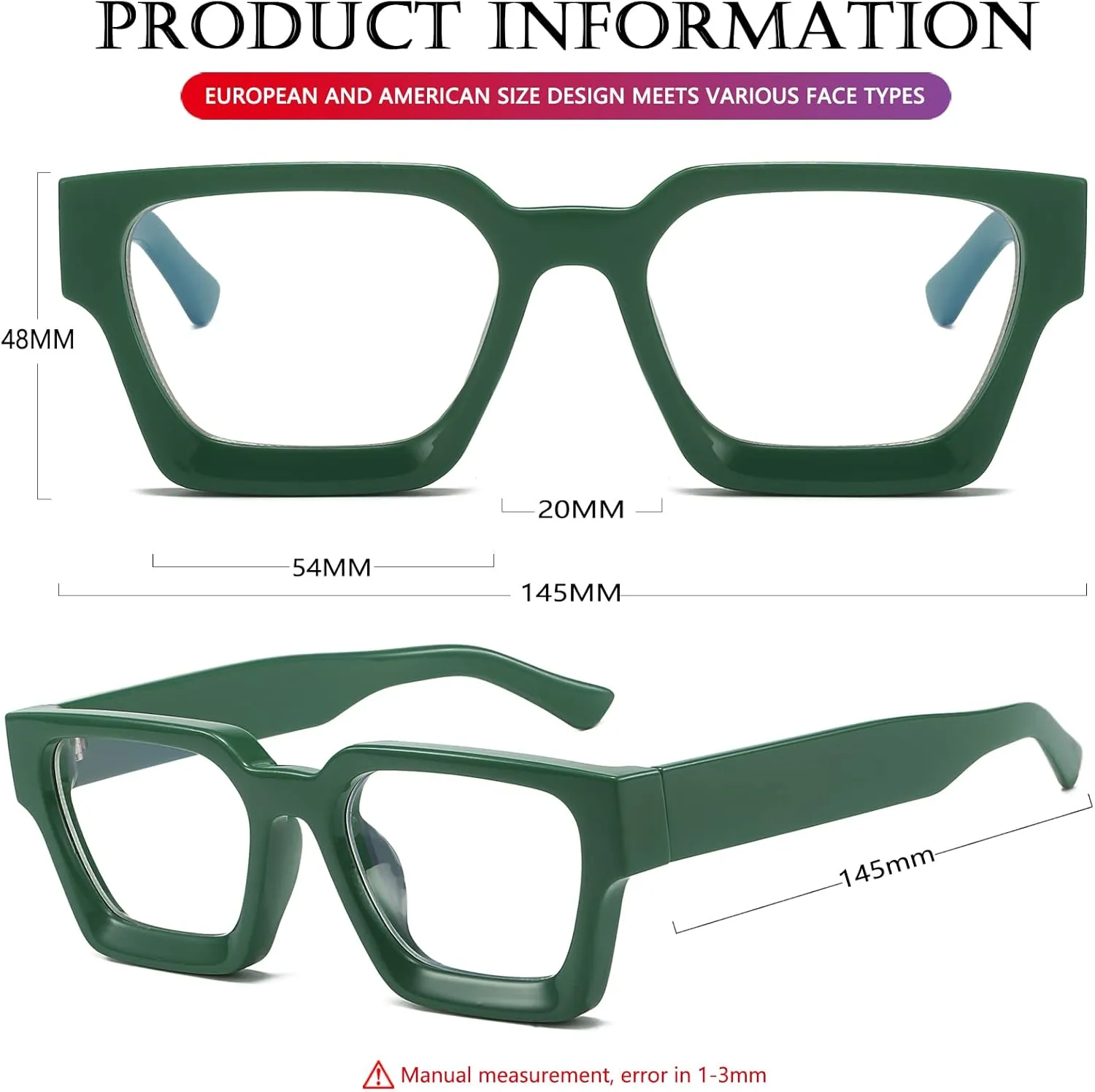 AIEYEZO Square Thick Frame Glasses for Women Men Fashion Blue Light Glasses Trendy Chic Computer Eyeglasses