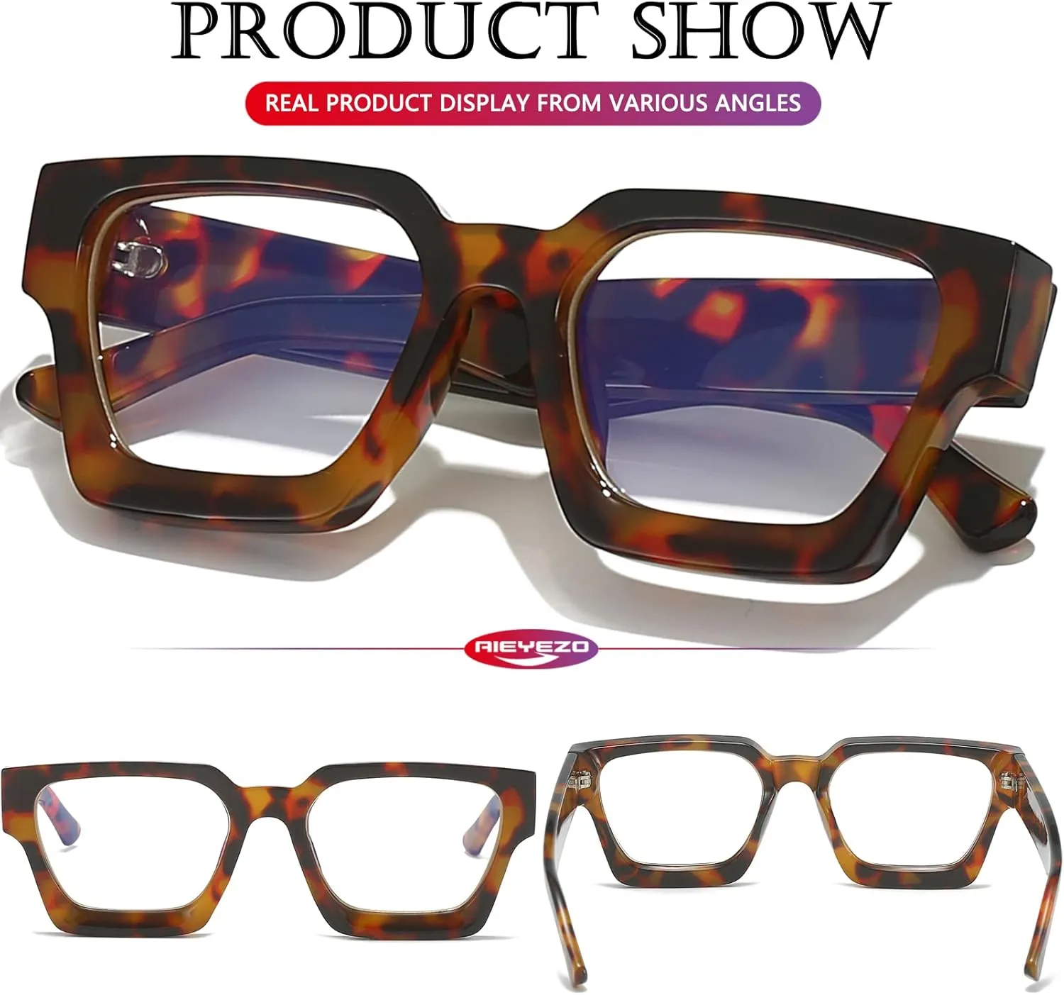 AIEYEZO Square Thick Frame Glasses for Women Men Fashion Blue Light Glasses Trendy Chic Computer Eyeglasses