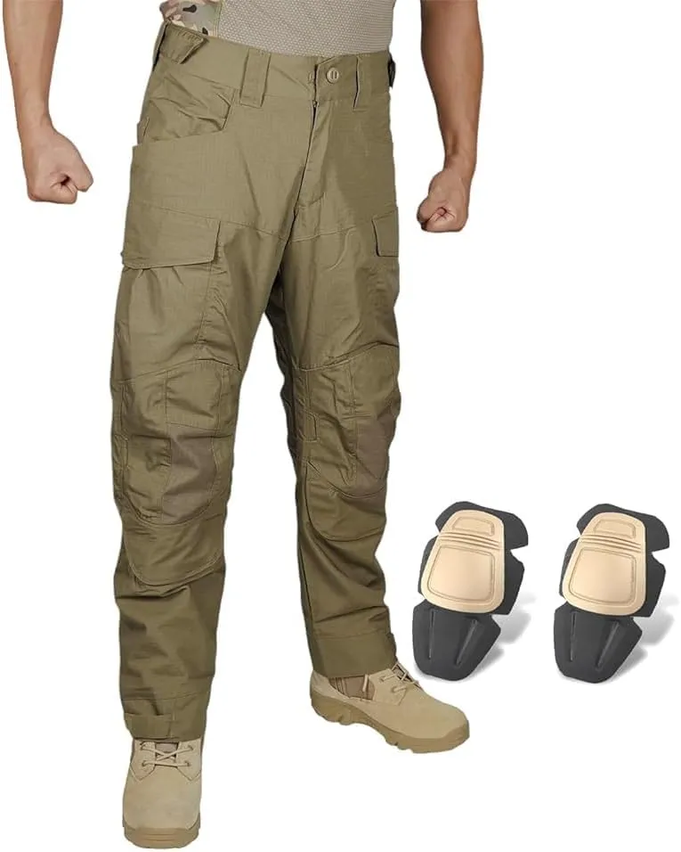 Airsoft Pants with Knee Pads Tatical Pants Men Combat Trousers Multiple Pocket Hook-and-Loop Adjuster