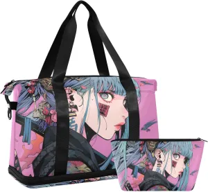 AIXIWAWA Anime Samurai Duffel Bag Set with Shoes Compartment Trolley Sleeve Removeable Strap for Workout Travel Gym