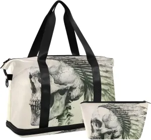 AIXIWAWA Chief Skull Duffel Bag Set with Shoes Compartment Trolley Sleeve Removeable Strap for Workout Travel Gym