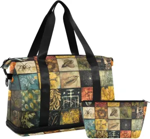 AIXIWAWA Duffel Bag Art Of Tile Print with for Travel Gym with Shoes Compartment Large Capacity with Toiletry Bag