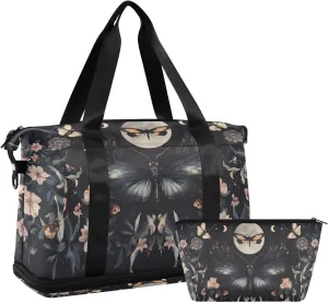 AIXIWAWA Duffel Bag Gothic Butterfly Floral Print with for Travel Gym with Shoes Compartment Large Capacity with Toiletry Bag