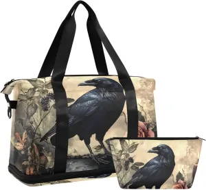 AIXIWAWA Duffel Bag Gothic Crow Rose Print with for Travel Gym with Shoes Compartment Large Capacity with Toiletry Bag