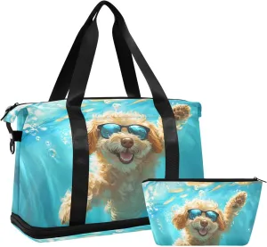 AIXIWAWA Swimming Dog Duffel Bags Set with Shoes Compartment Trolley Sleeve Removeable Strap for Workout Travel Gym