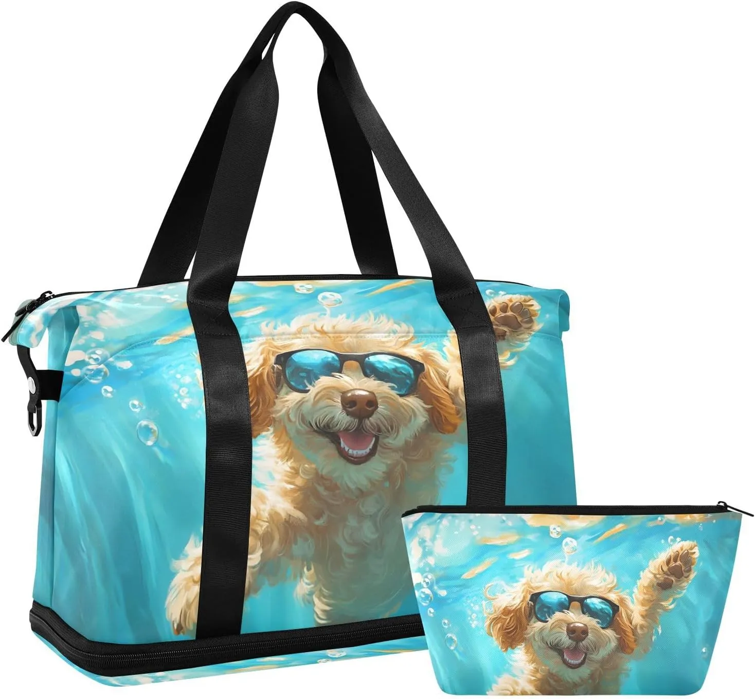 AIXIWAWA Swimming Dog Duffel Bags Set with Shoes Compartment Trolley Sleeve Removeable Strap for Workout Travel Gym