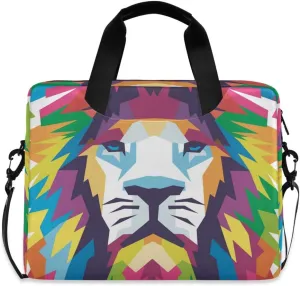 ALAZA Abstract Lion Animal Print Colorful Laptop Case Bag Sleeve Portable Crossbody Messenger Briefcase w/Strap Handle, 13 14 15.6 inch