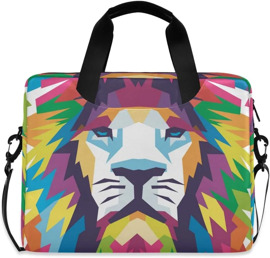 ALAZA Abstract Lion Animal Print Colorful Laptop Case Bag Sleeve Portable Crossbody Messenger Briefcase w/Strap Handle, 13 14 15.6 inch