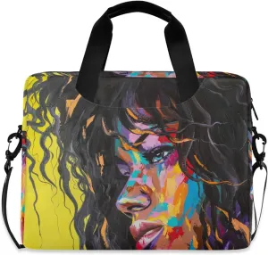 ALAZA Afro African American Woman Art Painting Laptop Case Bag Sleeve Portable Crossbody Messenger Briefcase w/Strap Handle, 13 14 15.6 inch