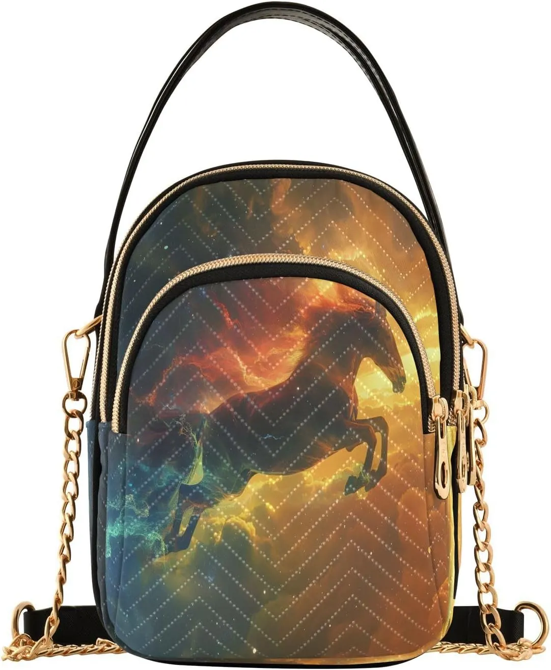 ALAZA Chain Crossbody Bags for Women Galloping Horse Roars with Starry Sky Quilted Shoulder Crossbody Handbags Travel Cross Body Cell Phone Purses Bags