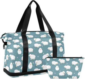 ALAZA Cute Sheep Cartoon Travel Duffel Bag for Women Men Sports Gym Bag with Shoe Compartment Tote Weekender Overnight Bag with Wet Pocket for Travel, Gym,Yoga,Swimming