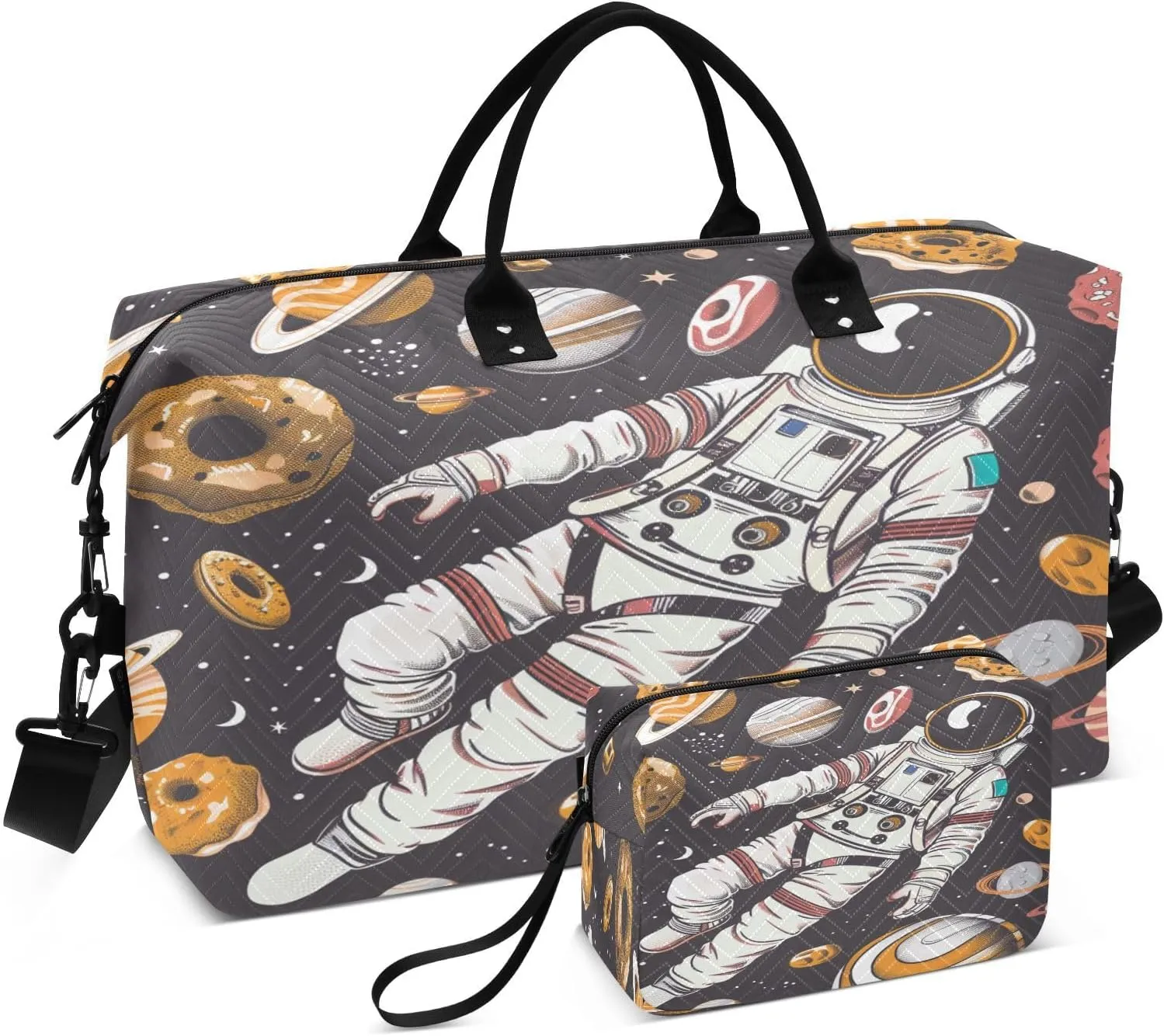 ALAZA Donuts Space Astronaut Travel Duffel Bag Gym Bag Sports Tote Bag Weekender Overnight Travel Bag for Women Men Business Trip Workout