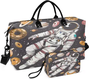 ALAZA Donuts Space Astronaut Travel Duffel Bag Gym Bag Sports Tote Bag Weekender Overnight Travel Bag for Women Men Business Trip Workout