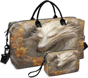 ALAZA Dragon and Flowers Travel Duffel Bag Gym Bag Sports Tote Bag Weekender Overnight Travel Bag for Women Men Business Trip Workout