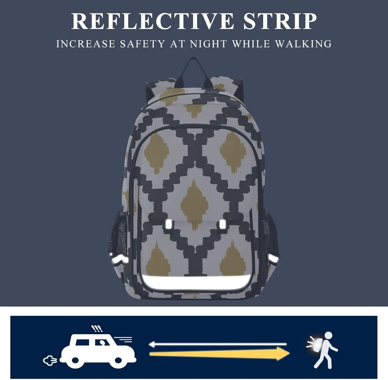 ALAZA Hand Drawn Tribal Black Yellow and Cream Casual Backpack Travel Daypack Bookbag