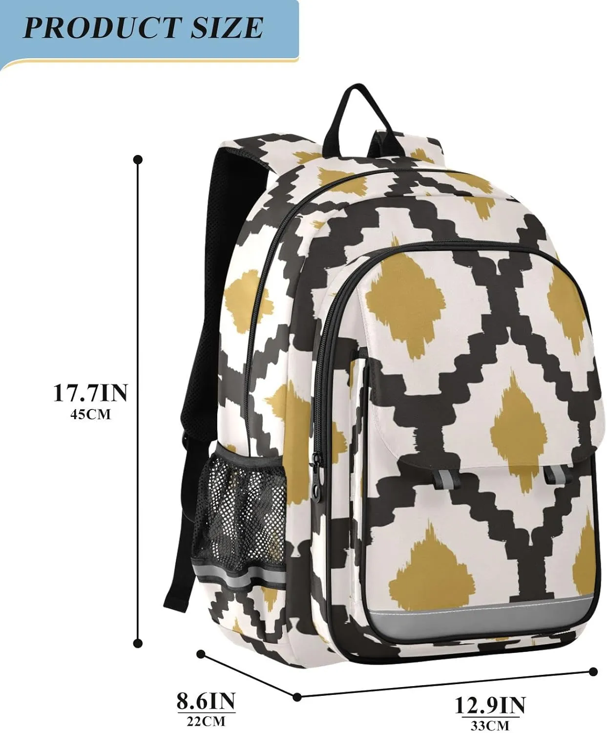 ALAZA Hand Drawn Tribal Black Yellow and Cream Casual Backpack Travel Daypack Bookbag