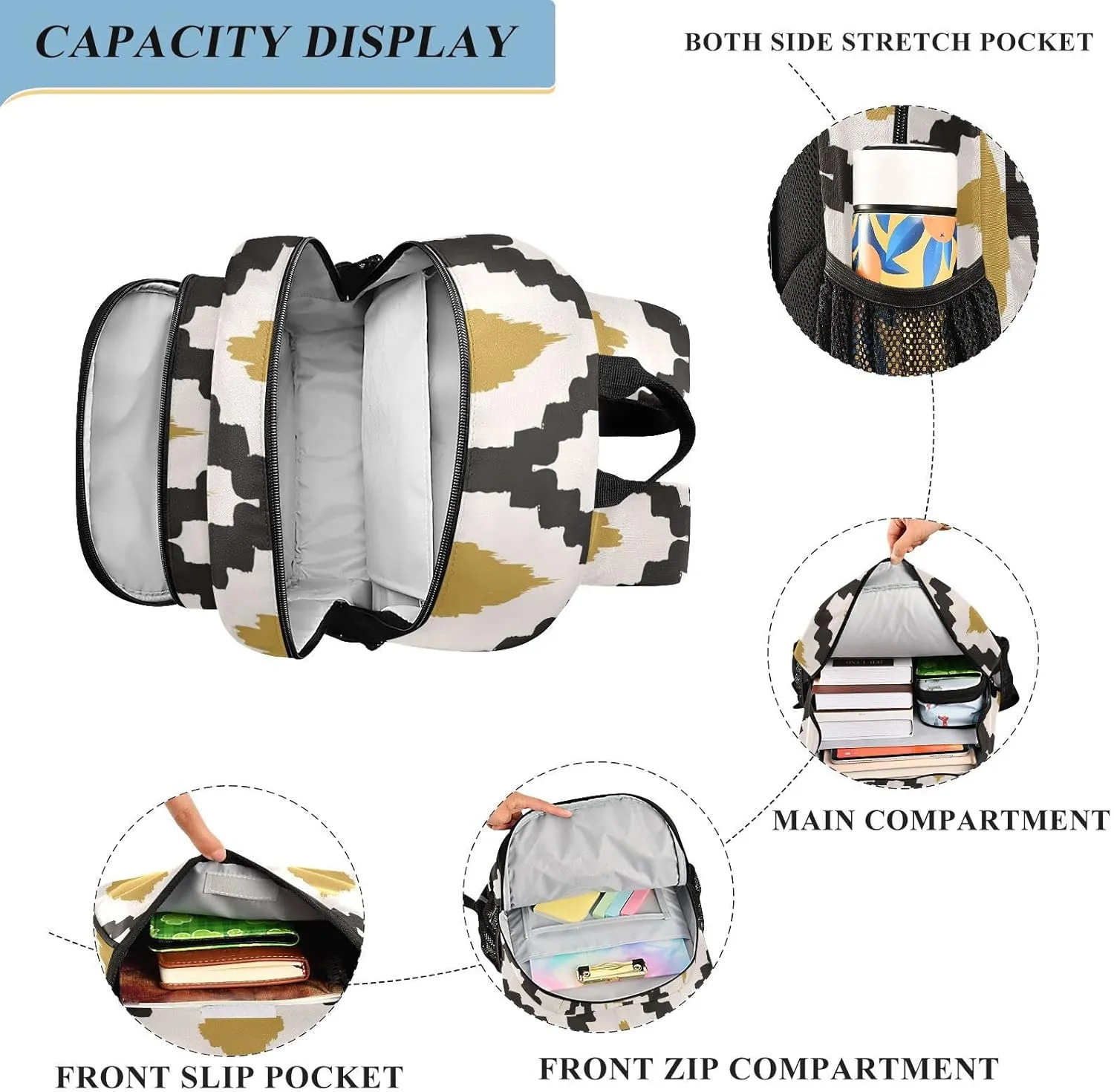 ALAZA Hand Drawn Tribal Black Yellow and Cream Casual Backpack Travel Daypack Bookbag