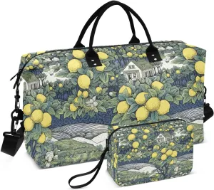 ALAZA Lemon and Landscape Travel Duffel Bag Gym Bag Sports Tote Bag Weekender Overnight Travel Bag for Women Men Business Trip Workout