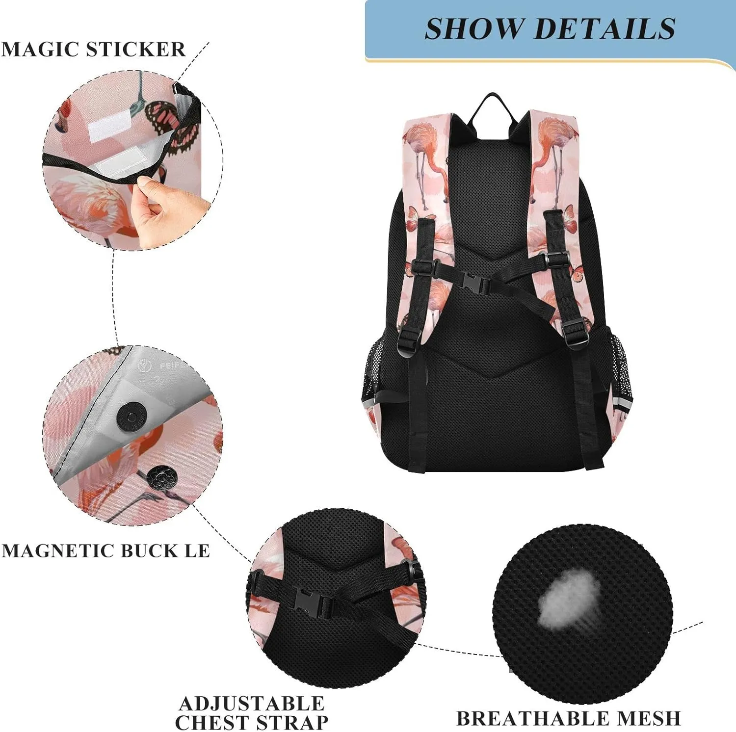 ALAZA Pink Flamingo Butterfly Laptop Backpack Purse for Women Men Travel Bag Casual Daypack with Compartment & Multiple Pockets