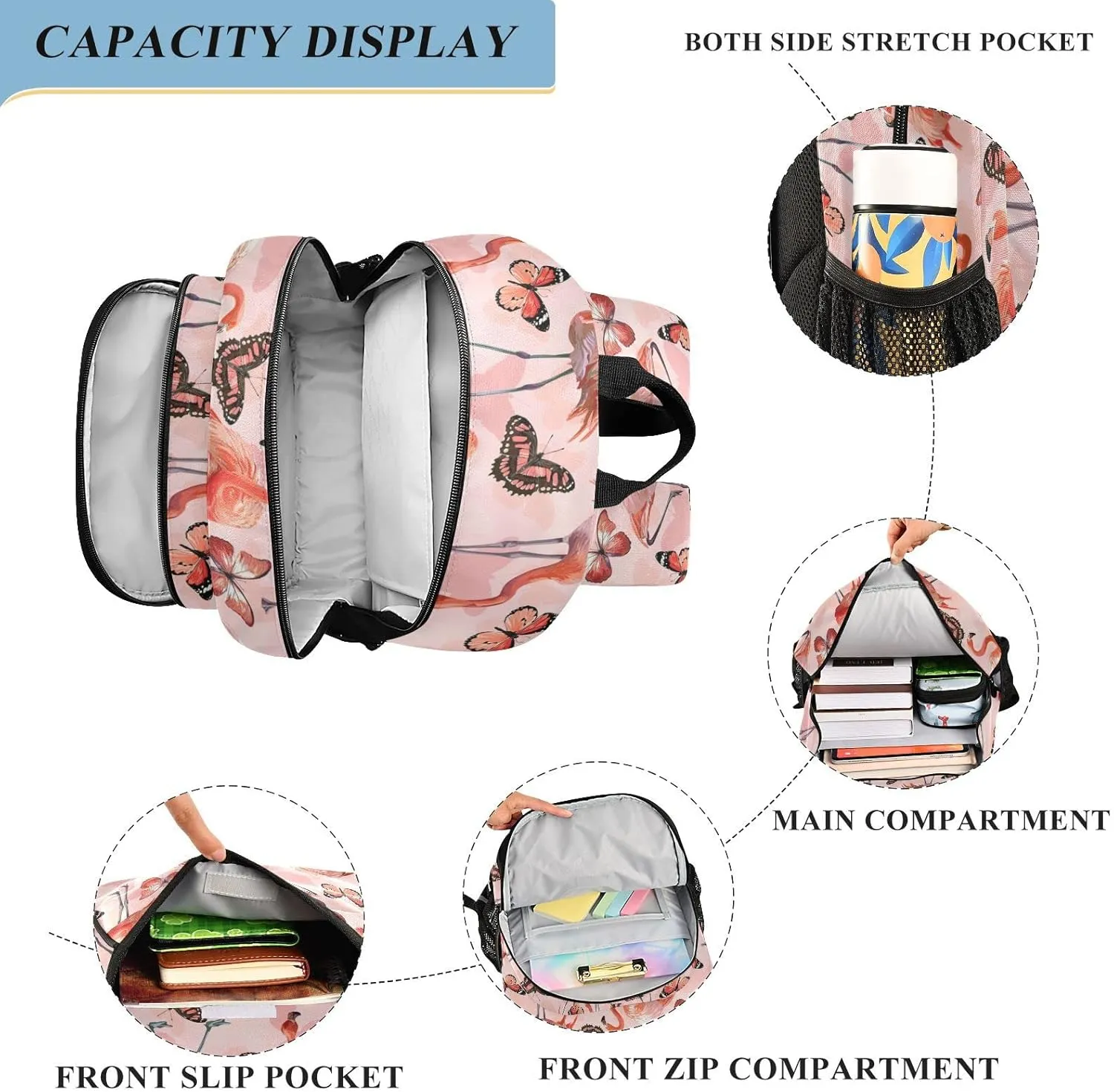 ALAZA Pink Flamingo Butterfly Laptop Backpack Purse for Women Men Travel Bag Casual Daypack with Compartment & Multiple Pockets