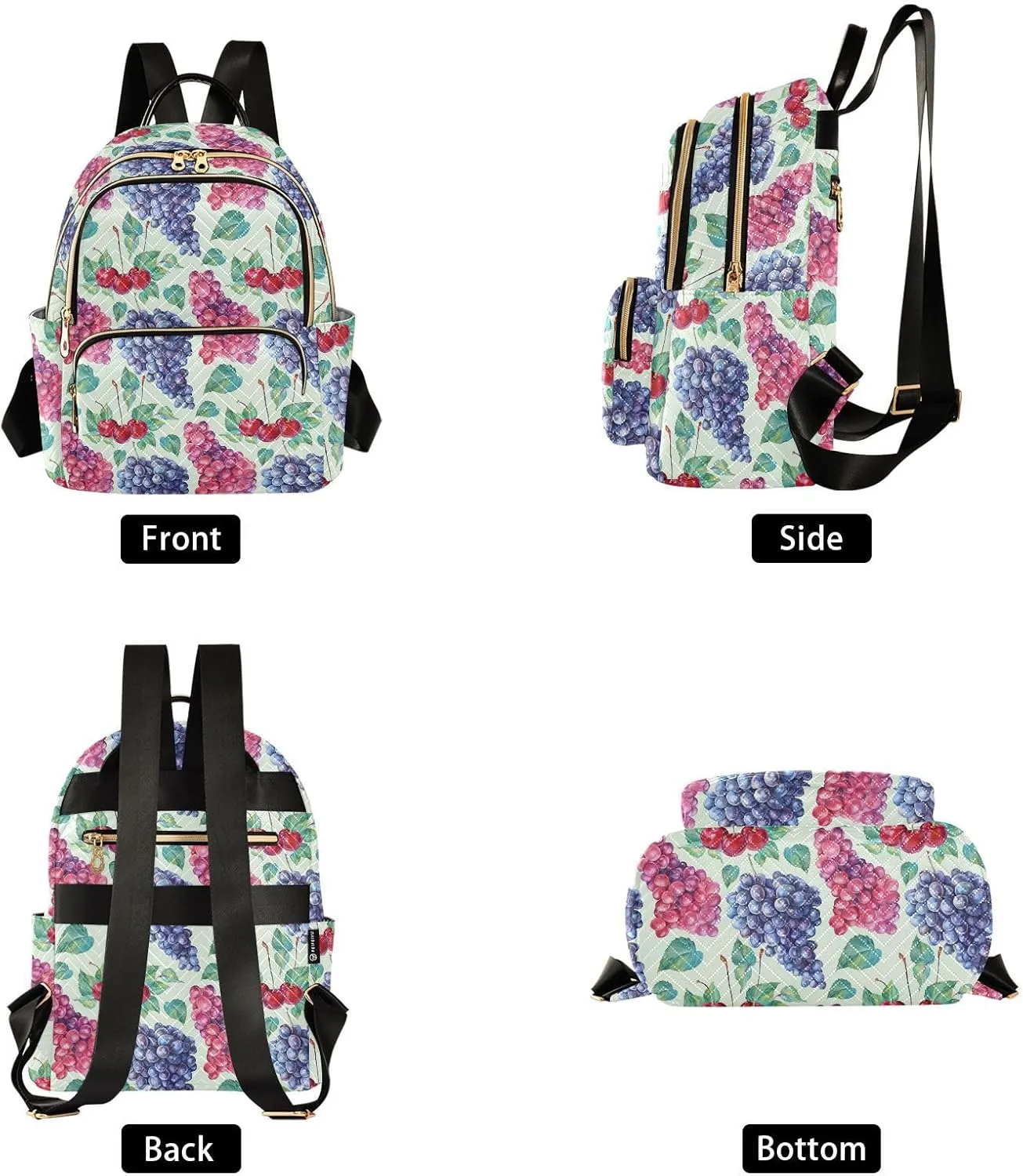 ALAZA Purple Red Grape Cherry Leaves Women’s Backpack Purse Causal Daypack Travel College Business Trip Bag Shoulder Bag