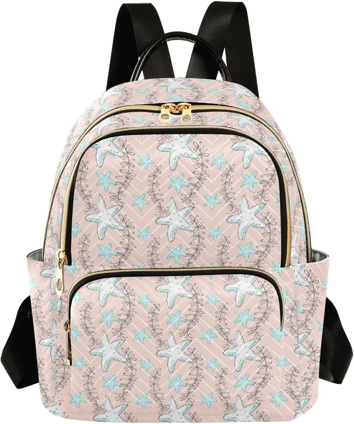 ALAZA Sea Star and Seaweed on Pink Background Women’s Backpack Purse Causal Daypack Travel College Work Bag Shoulder Bag